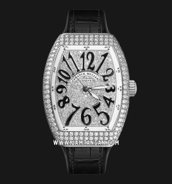 Franck Muller Vanguard V32 SC AT FO AC NR Diamond Aftersetting Dial Black Shiny Leather Strap